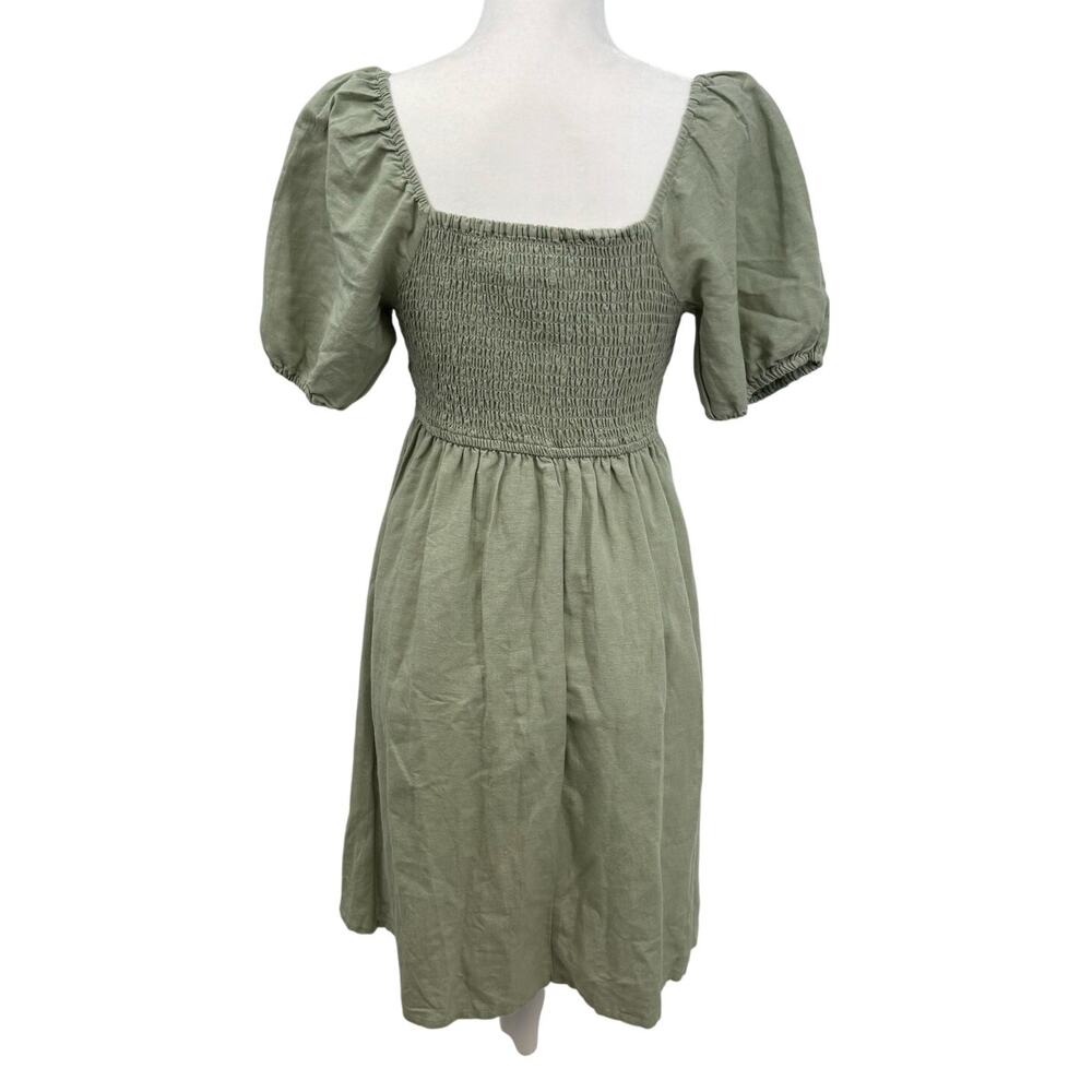 NEW Japna Linen Blend Dress M Sage Green Milkmaid Coquette Peasant Renaissance - Picture 7 of 9